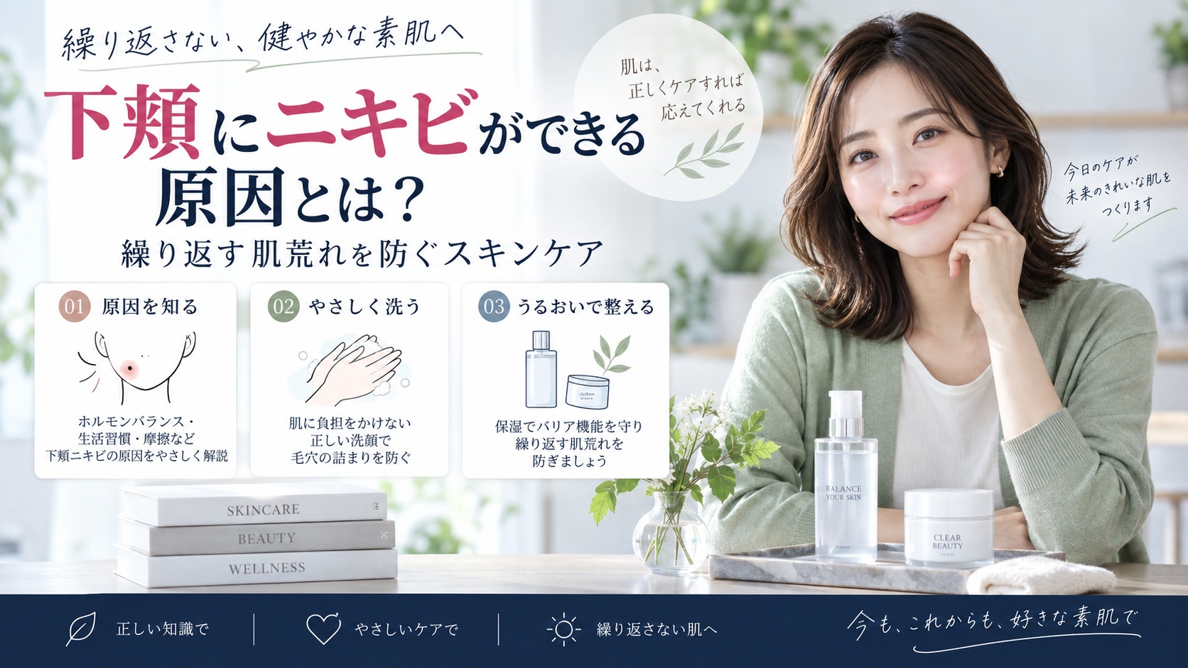 下頬にニキビができる原因とは？繰り返す肌荒れを防ぐスキンケア