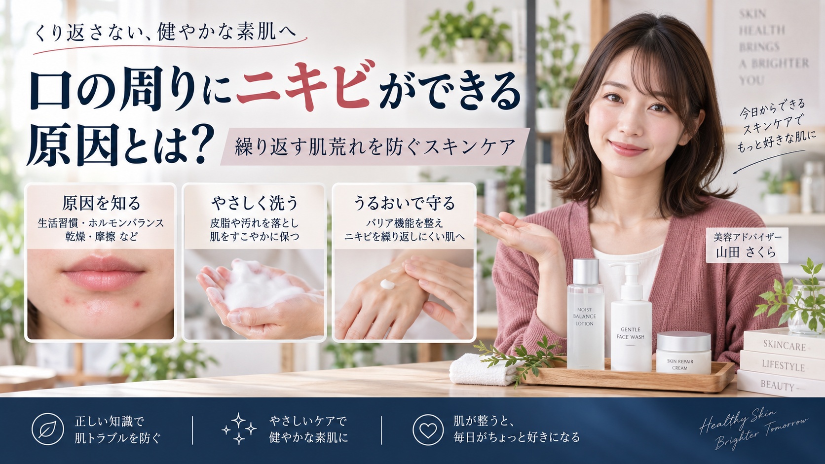 口の周りにニキビができる原因とは?繰り返す肌荒れを防ぐスキンケア
