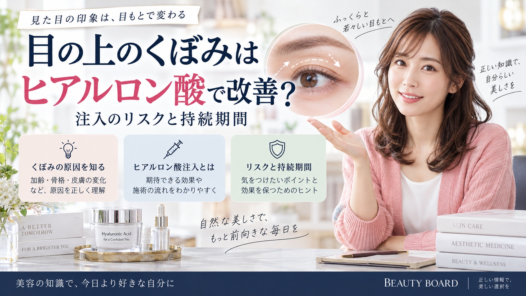 目の上のくぼみはヒアルロン酸で改善?注入のリスクと持続期間
