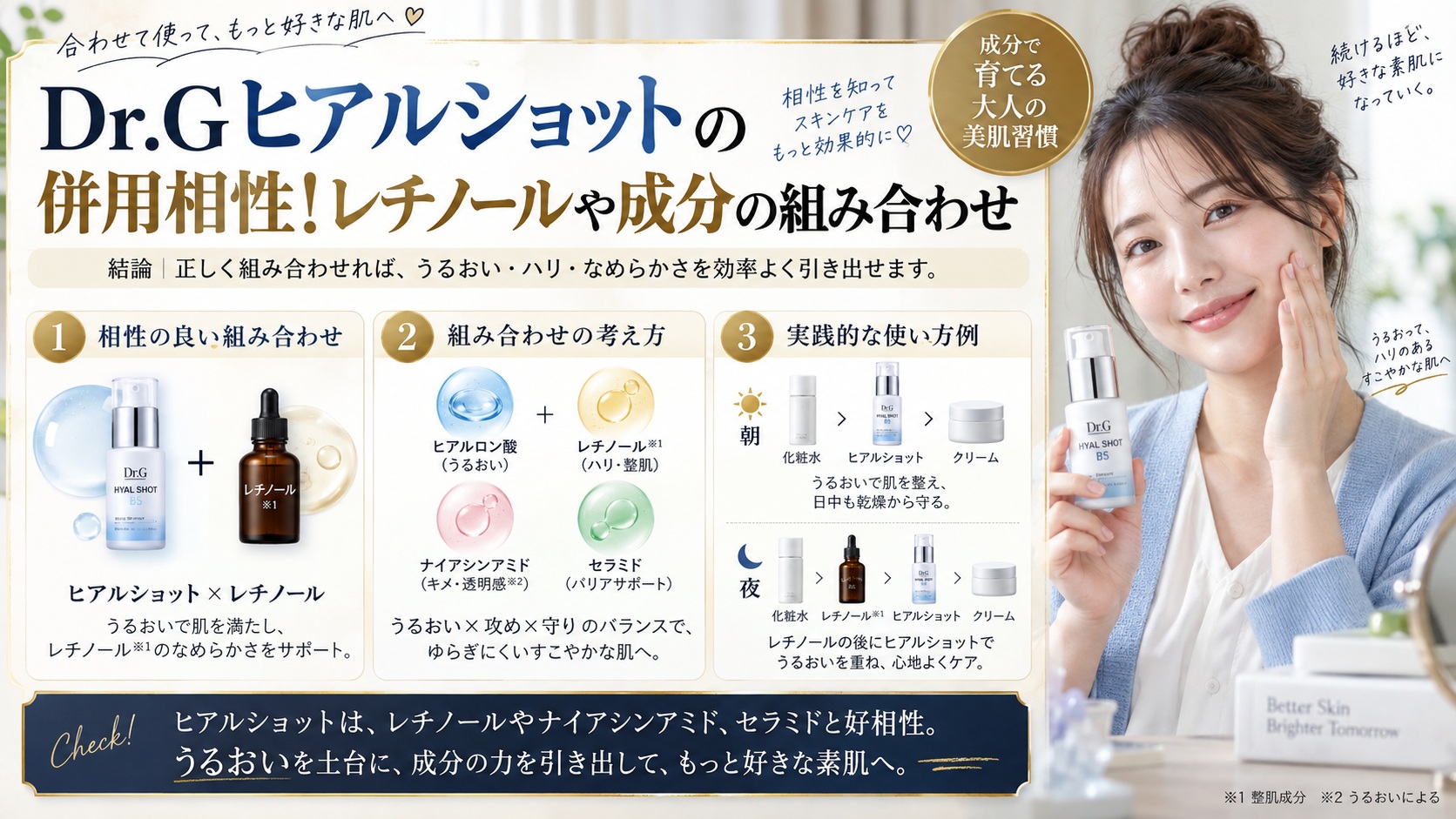 Dr.Gヒアルショットの併用相性!レチノールや成分の組み合わせ