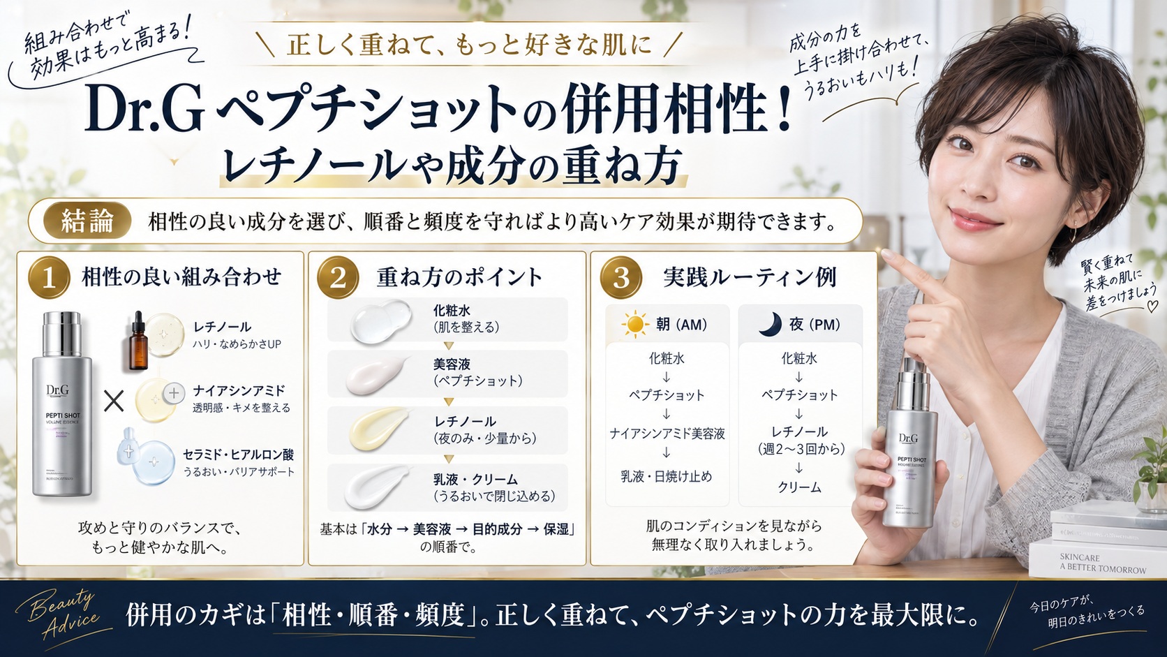 Dr.Gペプチショットの併用相性!レチノールや成分の重ね方