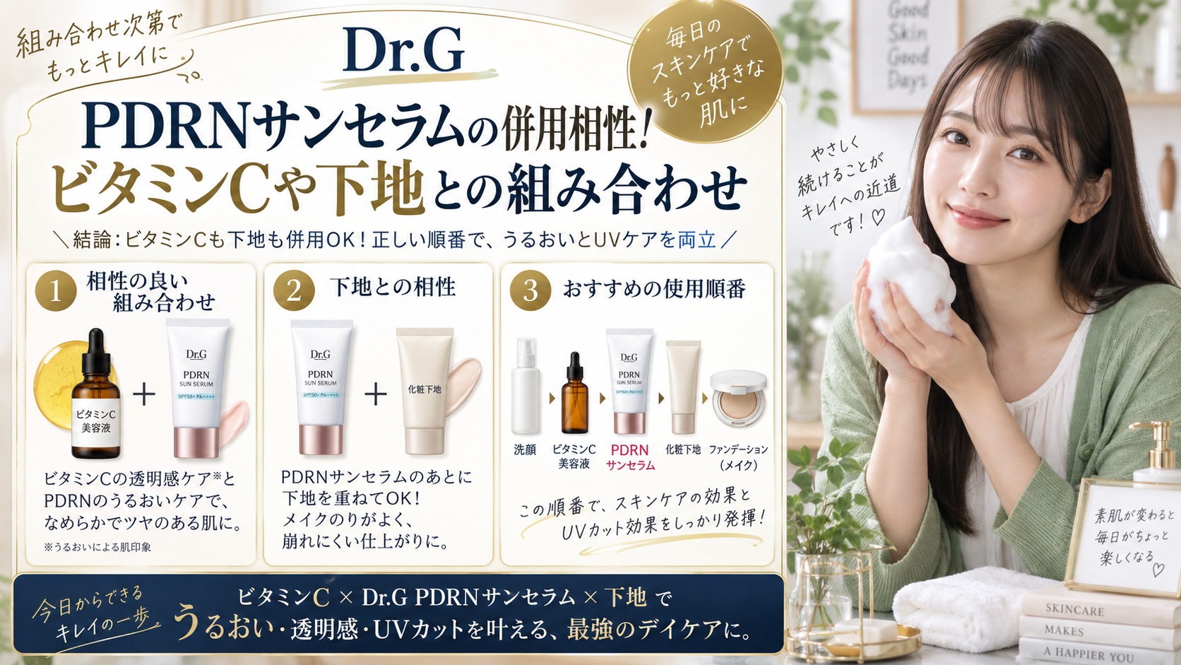 Dr.G PDRNサンセラムの併用相性!ビタミンCや下地との組み合わせ