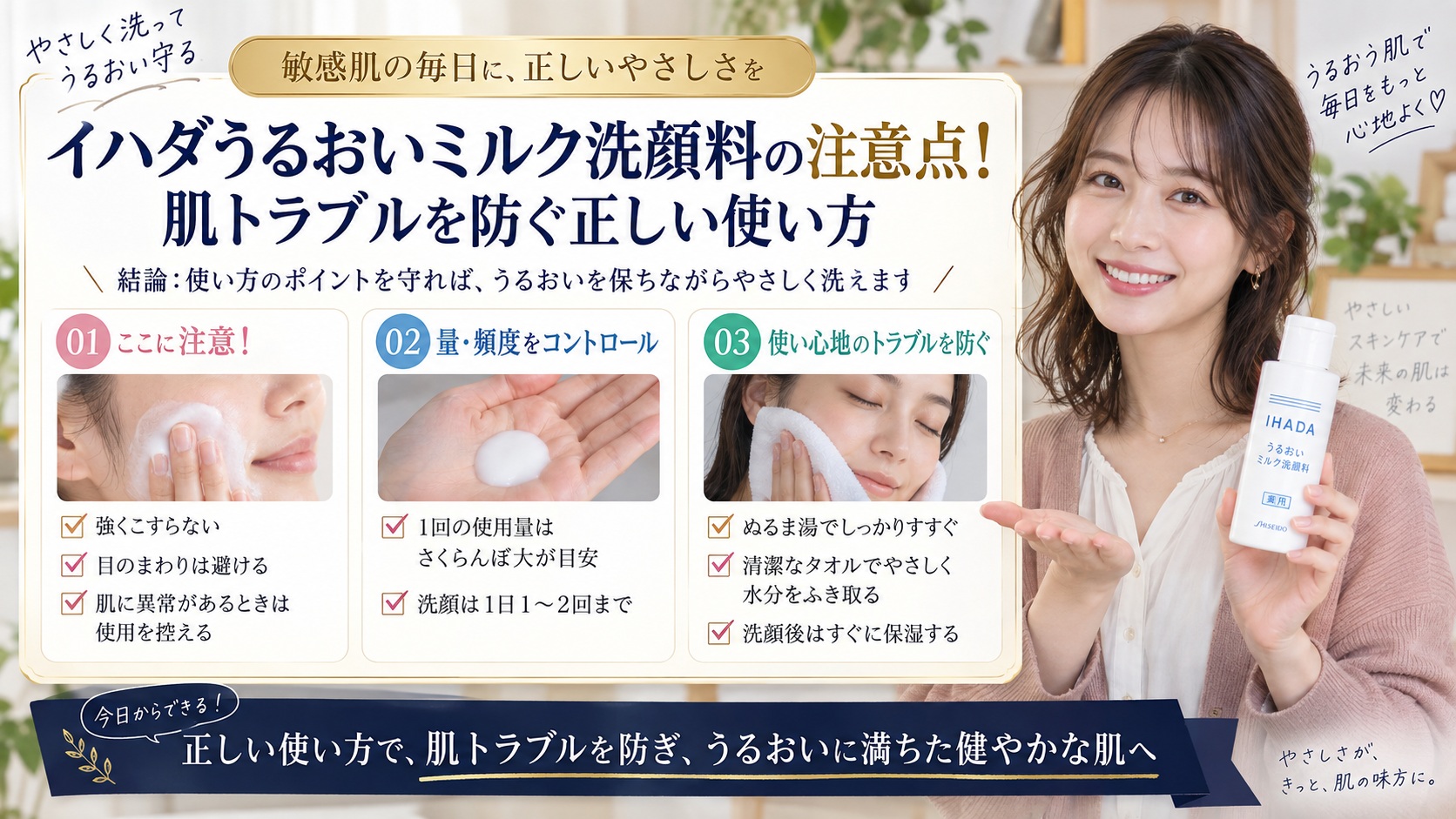 イハダうるおいミルク洗顔料の注意点!肌トラブルを防ぐ正しい使い方