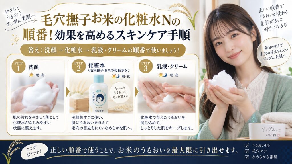 毛穴撫子お米の化粧水Nの順番！効果を高めるスキンケア手順