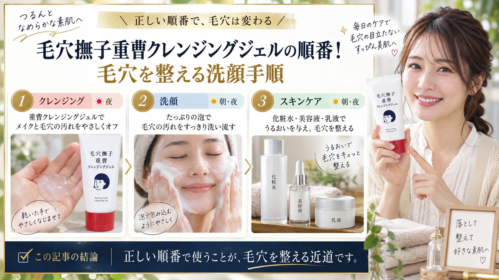 毛穴撫子重曹クレンジングジェルの順番!毛穴を整える洗顔手順