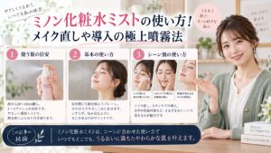 ミノン化粧水ミストの使い方！メイク直しや導入の極上噴霧法を3ステップで解説するアイキャッチ