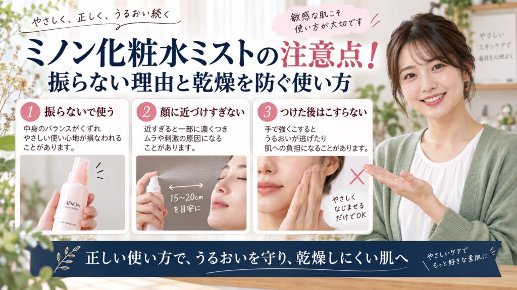ミノン化粧水ミストの注意点！振らない理由と乾燥を防ぐ使い方を3ステップで解説するアイキャッチ