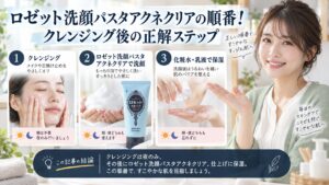 ロゼット洗顔パスタアクネクリアの順番！クレンジング後の正解ステップを3ステップで解説するアイキャッチ