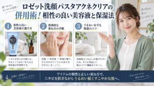ロゼット洗顔パスタアクネクリアの併用術！相性の良い美容液と保湿法を3ステップで解説するアイキャッチ