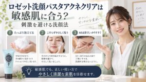 ロゼット洗顔パスタアクネクリアは敏感肌に合う？刺激を避ける洗顔法を3ステップで解説するアイキャッチ