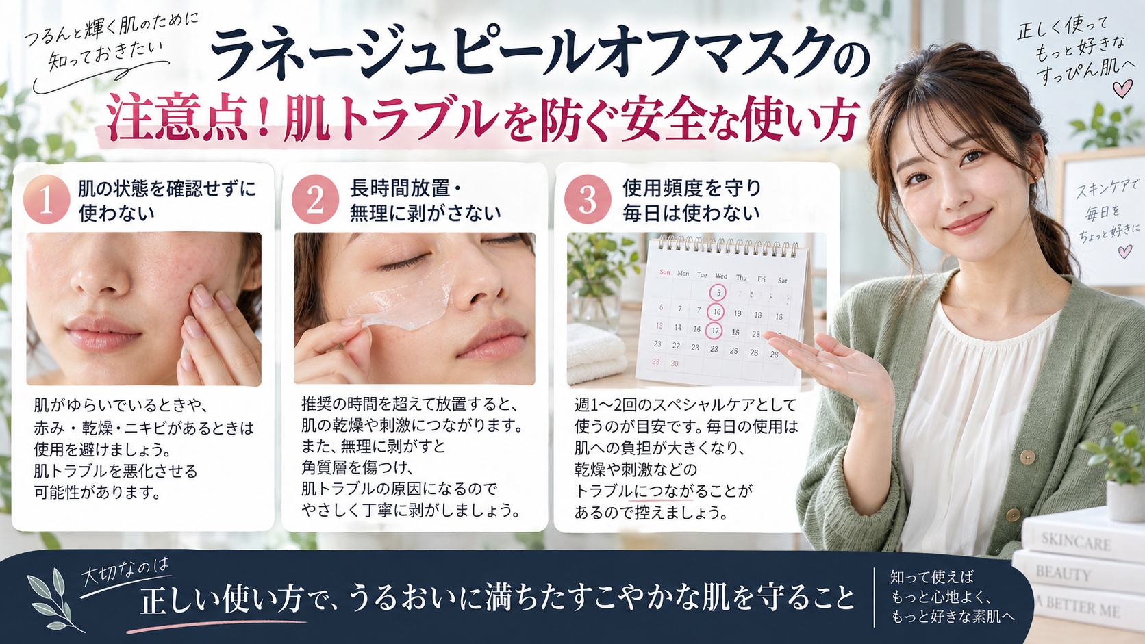 ラネージュピールオフマスクの注意点！肌トラブルを防ぐ安全な使い方を3ステップで解説するアイキャッチ