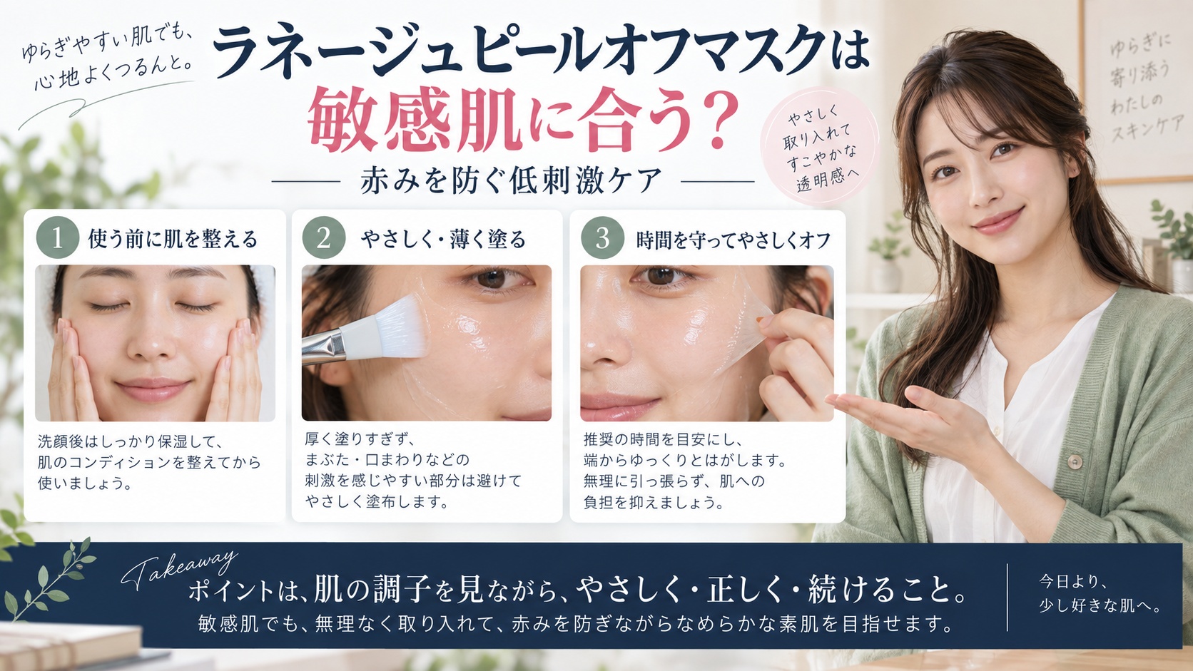 ラネージュピールオフマスクは敏感肌に合う?赤みを防ぐ低刺激ケアを3ステップで解説するアイキャッチ
