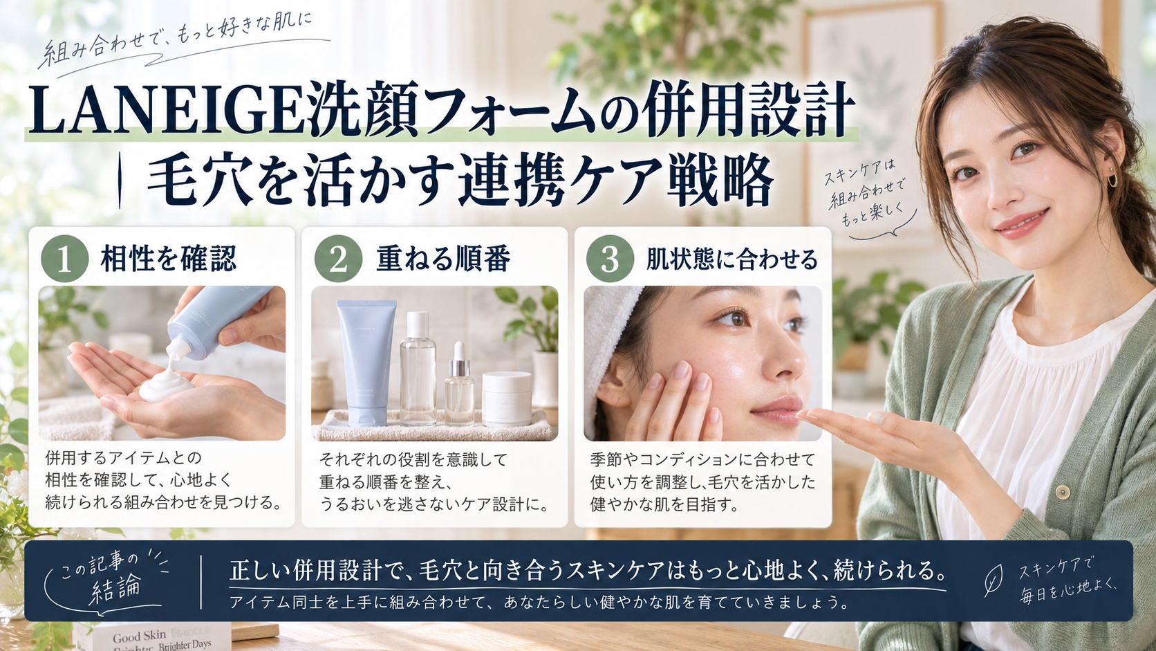 LANEIGE洗顔フォームの併用設計｜毛穴を活かす連携ケア戦略を3ステップで解説するアイキャッチ