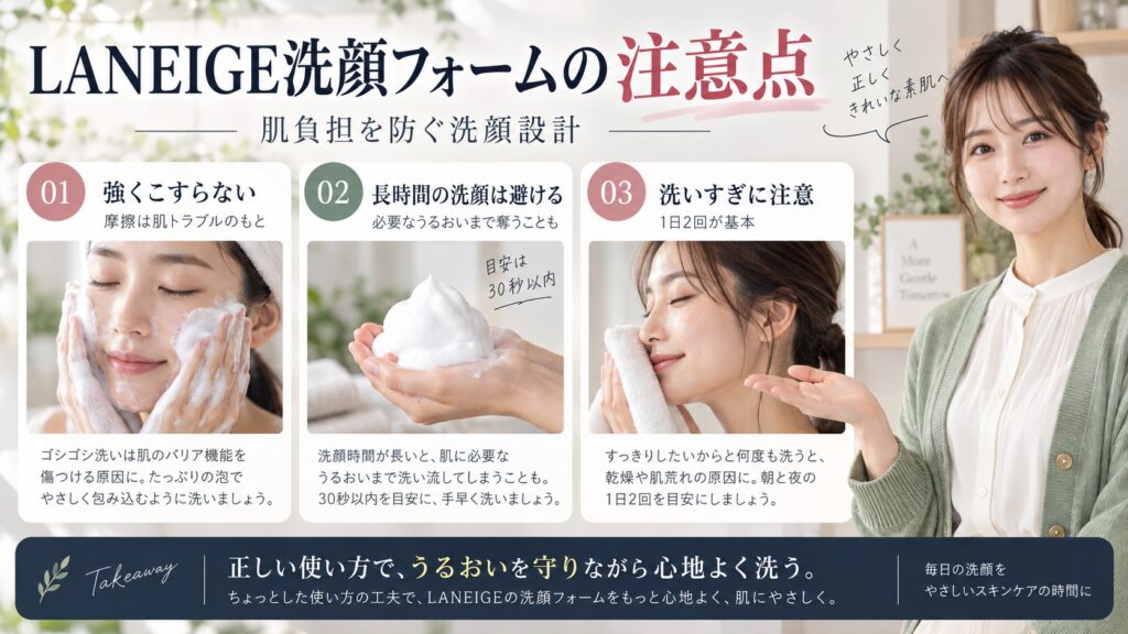 LANEIGE洗顔フォームの注意点｜肌負担を防ぐ洗顔設計を3ステップで解説するアイキャッチ