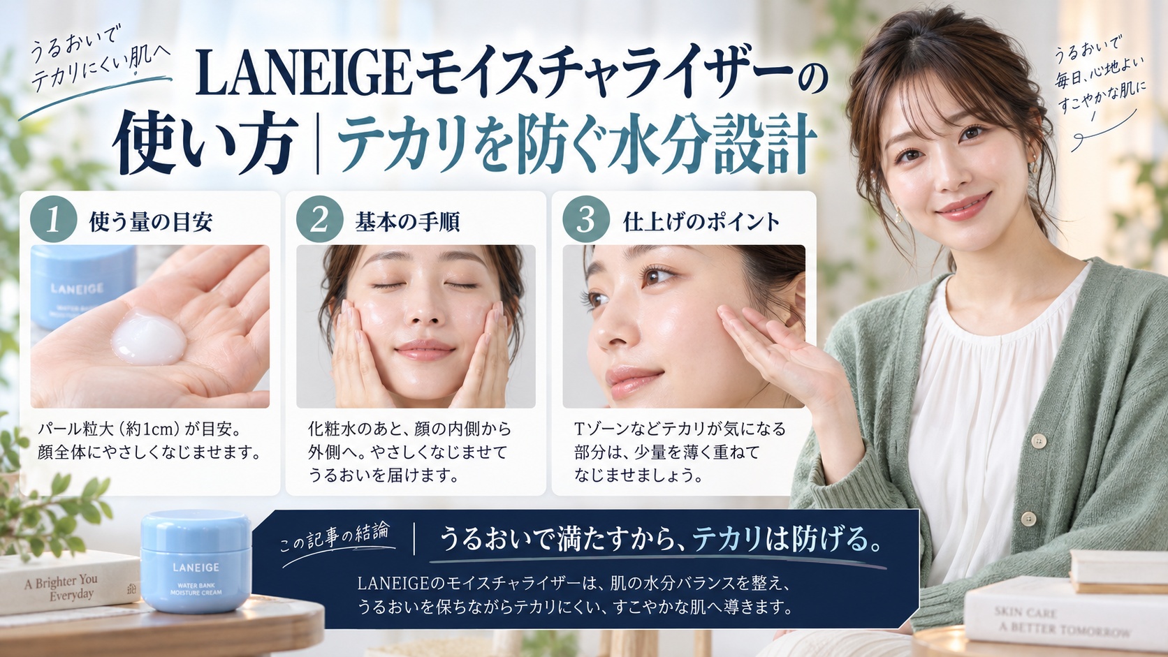 LANEIGEモイスチャライザーの使い方｜テカリを防ぐ水分設計を3ステップで解説するアイキャッチ