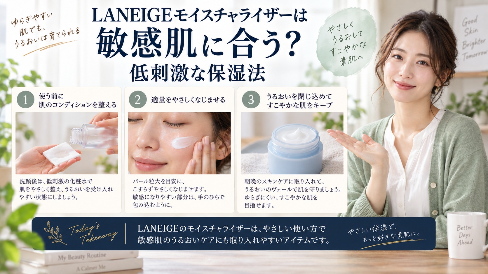 LANEIGEモイスチャライザーは敏感肌に合う?低刺激な保湿法を3ステップで解説するアイキャッチ