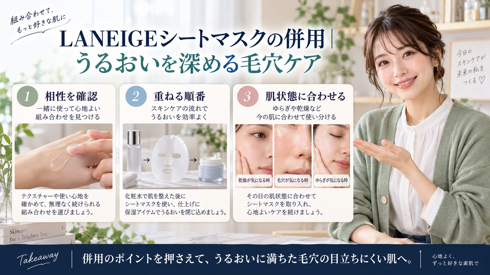 LANEIGEシートマスクの併用|うるおいを深める毛穴ケアを3ステップで解説するアイキャッチ
