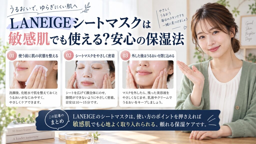 LANEIGEシートマスクは敏感肌でも使える？安心の保湿法を3ステップで解説するアイキャッチ