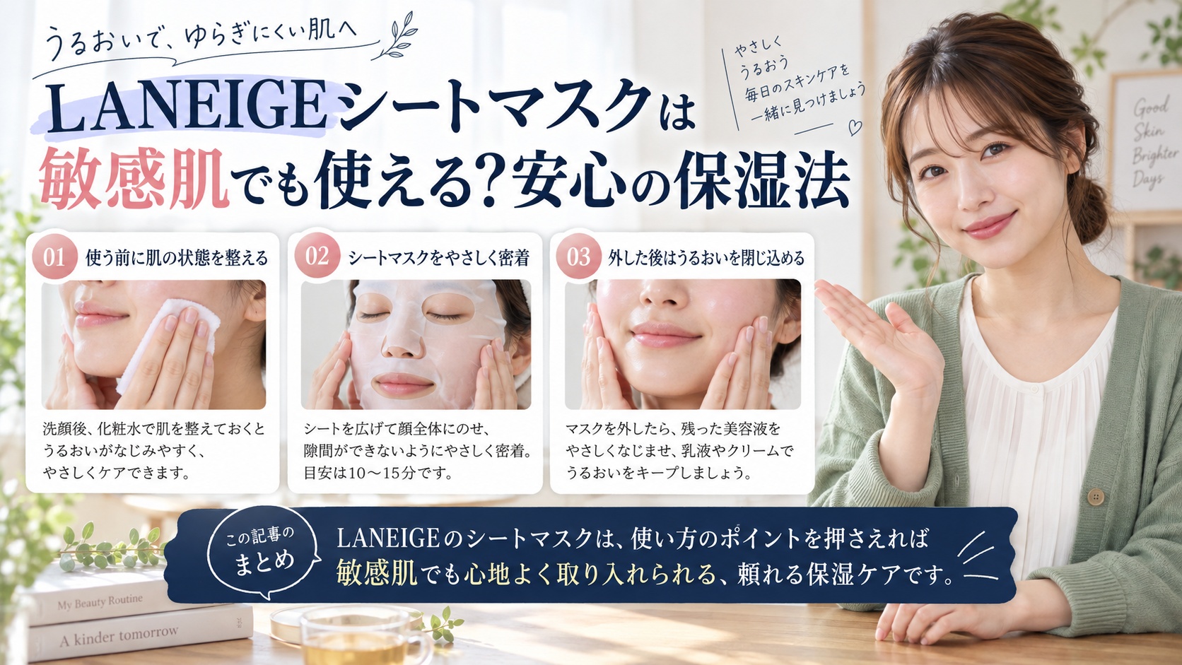 LANEIGEシートマスクは敏感肌でも使える?安心の保湿法を3ステップで解説するアイキャッチ