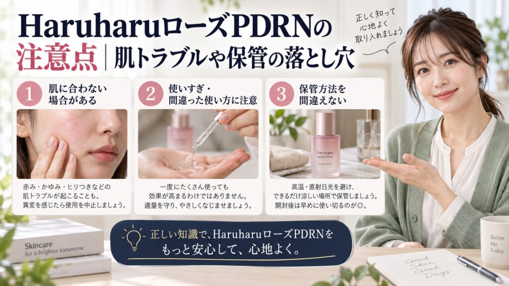 HaruharuローズPDRNの注意点｜肌トラブルや保管の落とし穴を3ステップで解説するアイキャッチ
