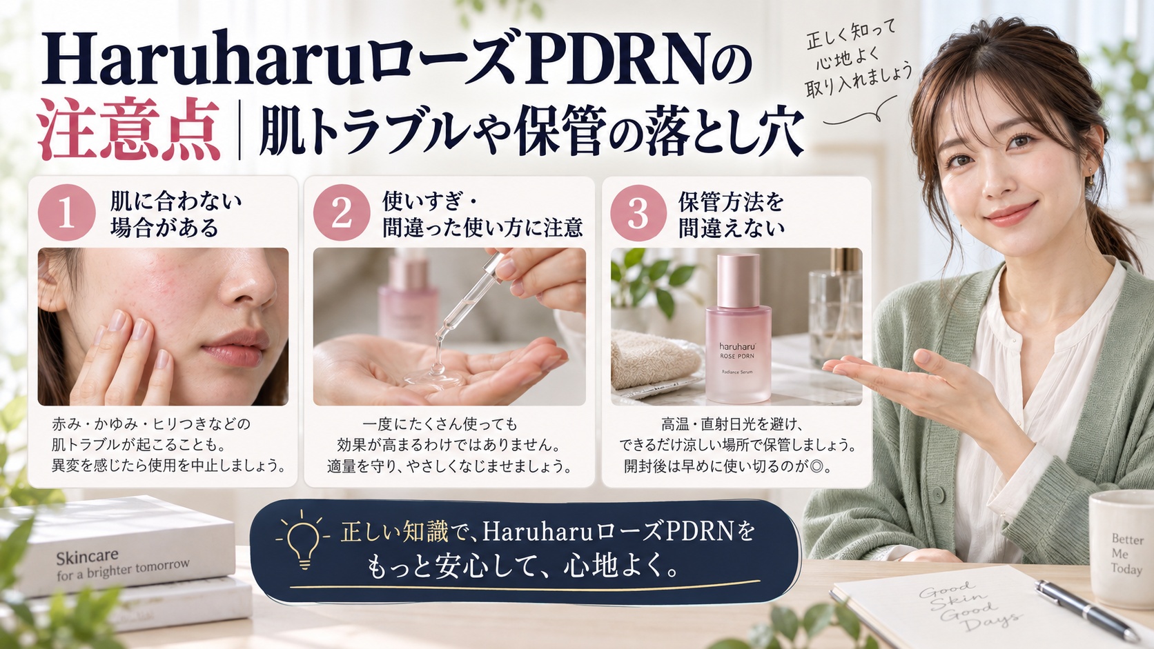 HaruharuローズPDRNの注意点|肌トラブルや保管の落とし穴を3ステップで解説するアイキャッチ