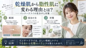 乾燥肌から脂性肌に変わる理由とは？インナードライの見分けと対策を3ステップで解説するアイキャッチ