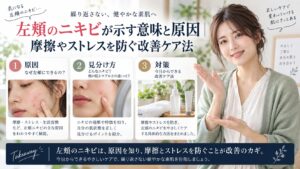 左頬のニキビが示す意味と原因｜摩擦やストレスを防ぐ改善ケア法を3ステップで解説するアイキャッチ