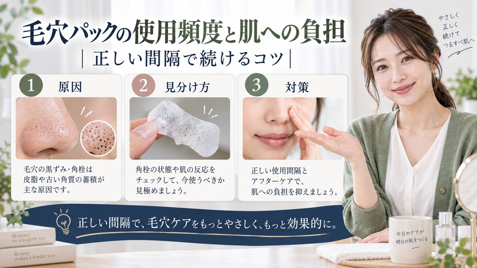 毛穴パックの使用頻度と肌への負担|正しい間隔で続けるコツを3ステップで解説するアイキャッチ
