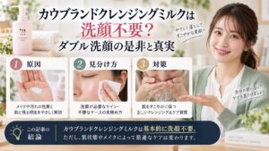 カウブランドクレンジングミルクは洗顔不要？ダブル洗顔の是非と真実を3ステップで解説するアイキャッチ