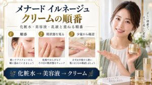 メナードイルネージュクリームと化粧水・美容液の順番を示すアイキャッチ
