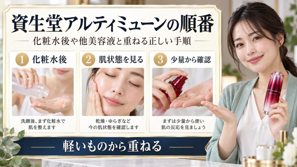 資生堂アルティミューンと化粧水・他美容液の順番を示すアイキャッチ