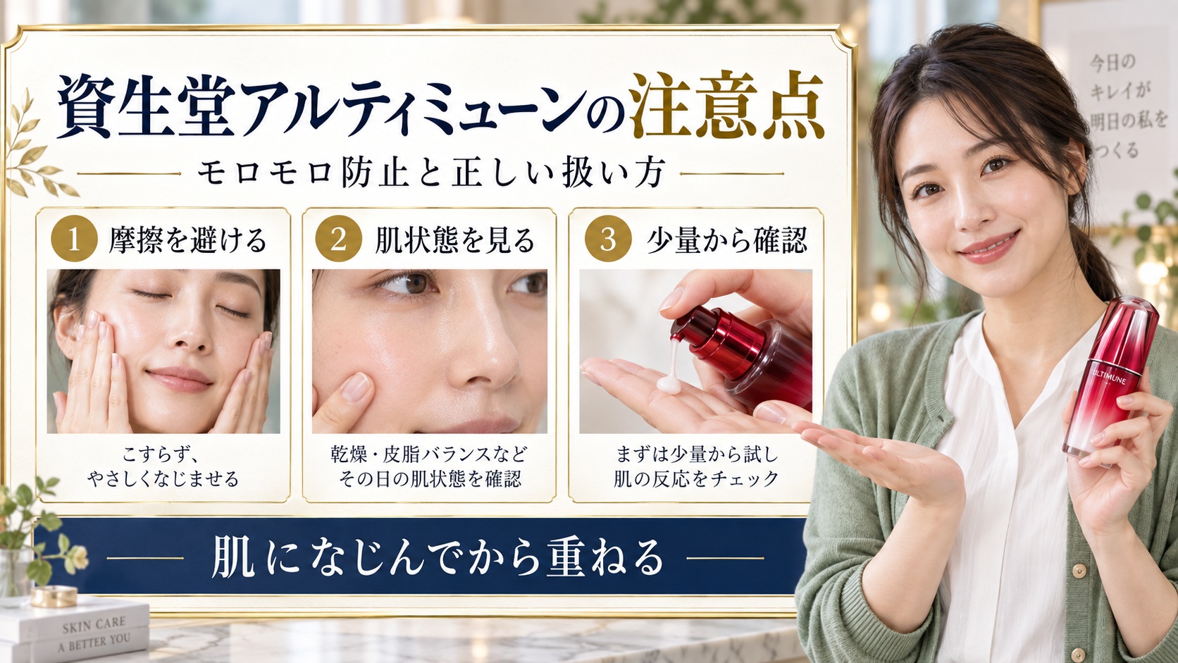 資生堂アルティミューンのモロモロ防止と注意点を示すアイキャッチ