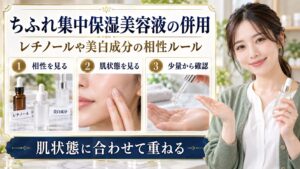 ちふれ集中保湿美容液とレチノールなどの併用相性を示すアイキャッチ