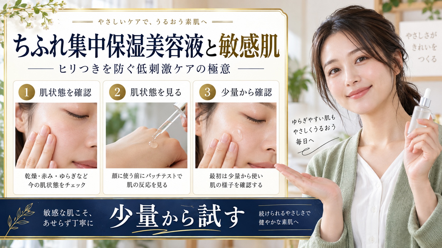 ちふれ集中保湿美容液を敏感肌で使うときの注意点を示すアイキャッチ