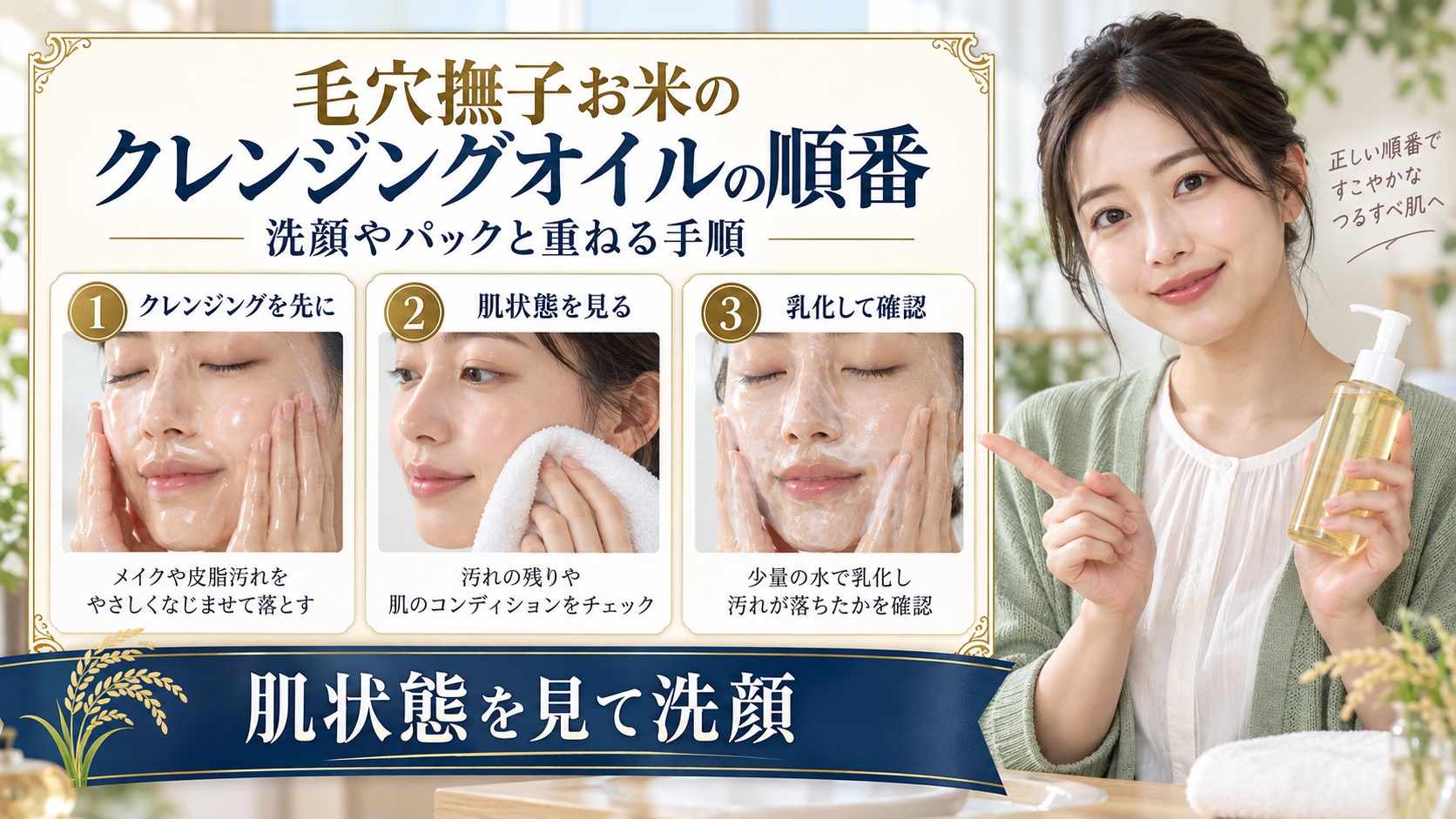 毛穴撫子お米のクレンジングオイルと洗顔の順番を示すアイキャッチ
