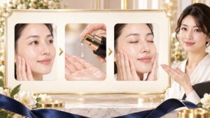 SUQQUヴィアルムザセラムを化粧水前に使う順番を示すアイキャッチ