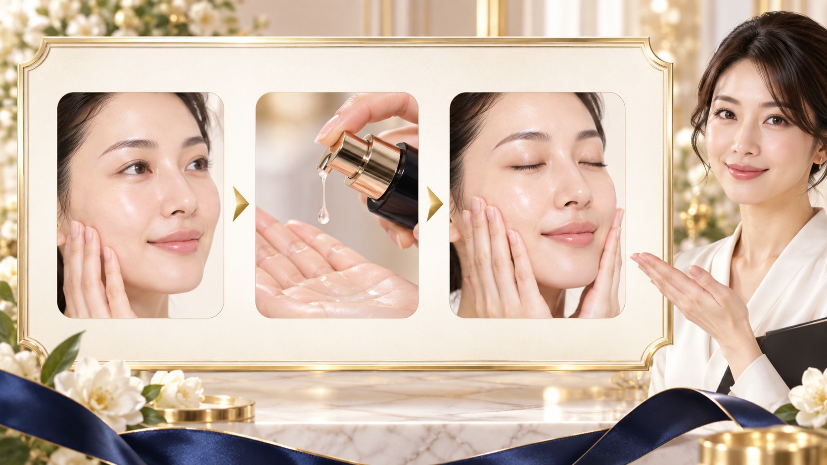 SUQQUヴィアルムザセラムを化粧水前に使う順番を示すアイキャッチ