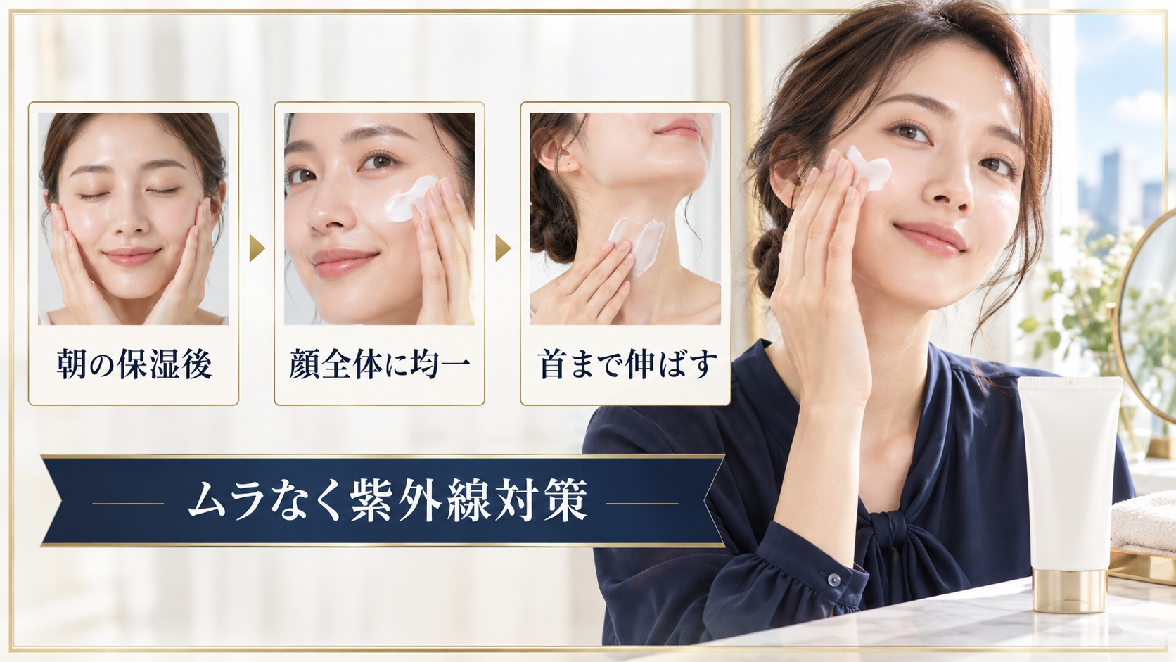 ミシャエッセンスサンスクリーンの効果的な塗り方を示すアイキャッチ