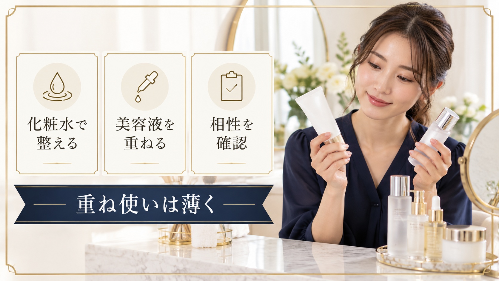 ミシャエッセンスサンスクリーンと化粧品の併用相性を示すアイキャッチ