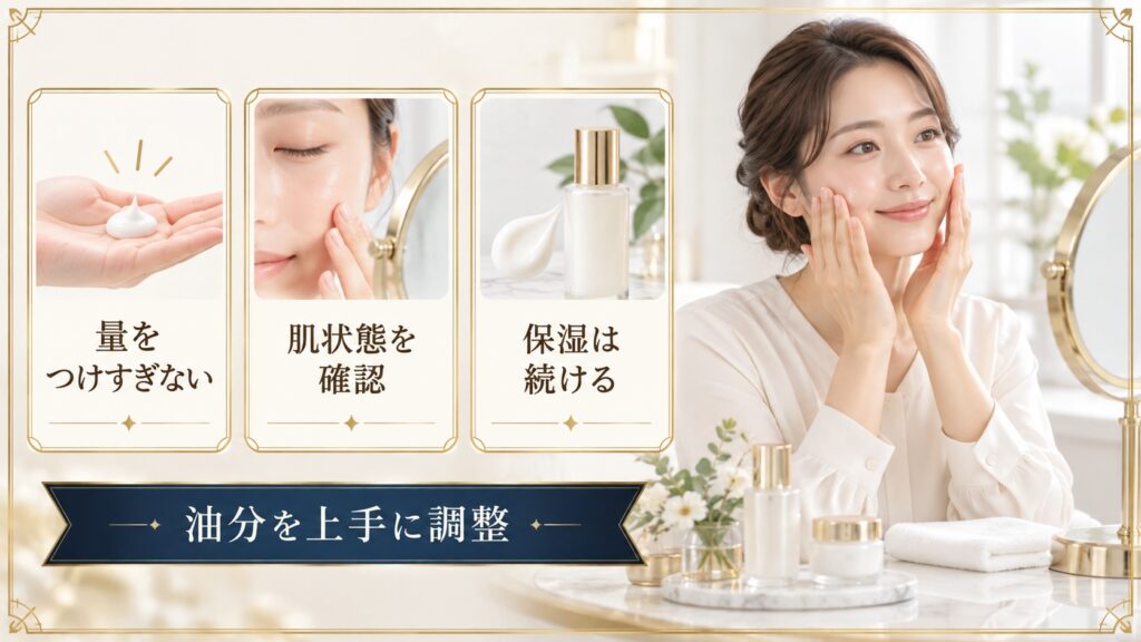 乳液でニキビができる原因と油分ケアを示すアイキャッチ