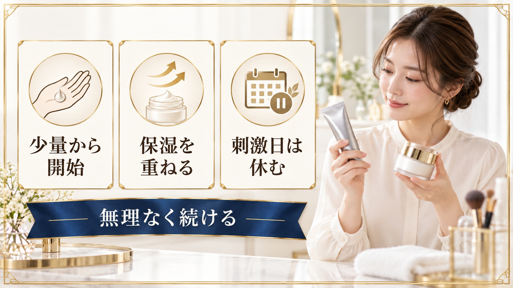 レチノール乾燥と保湿手順を示すアイキャッチ