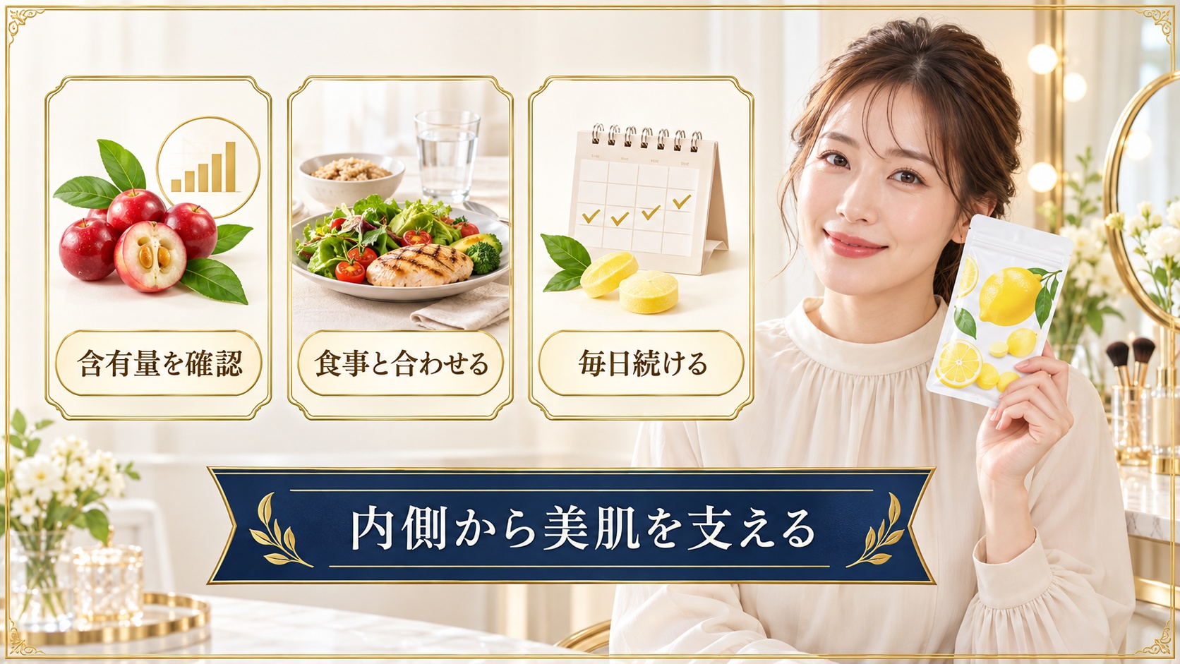 カムカムレモンのビタミンCとインナーケアを示すアイキャッチ