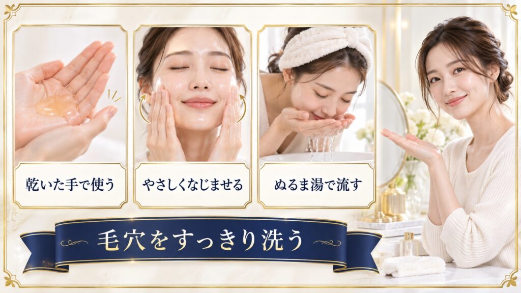 シュシュモアホットクレンジングジェルの使い方を示すアイキャッチ