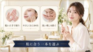 ダブル洗顔不要ミルククレンジングの使い方を示すアイキャッチ