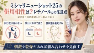 ミシャリニューショット25とレチノールの併用注意点を示す美容ボード