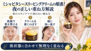 ミシャビタシースリーピングクリームの夜の重ね方を示す美容ボード