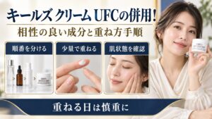 キールズ クリーム UFCを他の成分と併用するときの重ね方を示す美容ボード