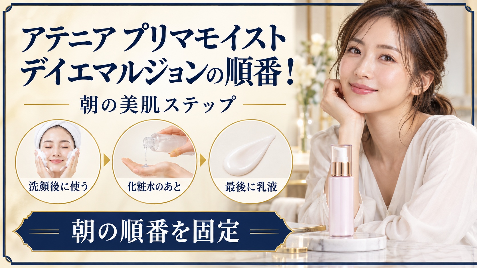 アテニア プリマモイスト デイエマルジョンの朝の順番を示す美容ボード