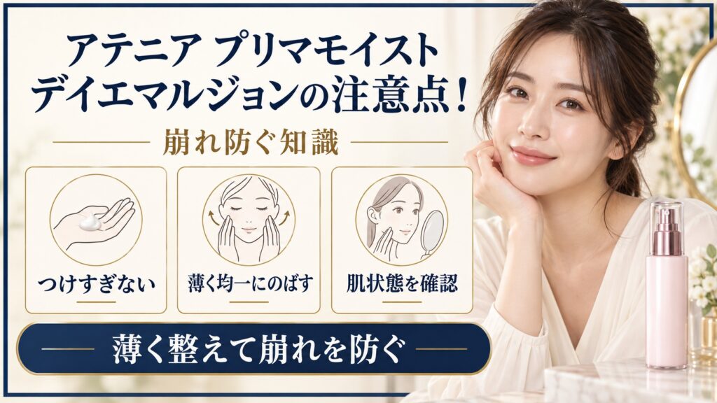 アテニア プリマモイスト デイエマルジョンの注意点と崩れを防ぐ使い方を示す美容ボード