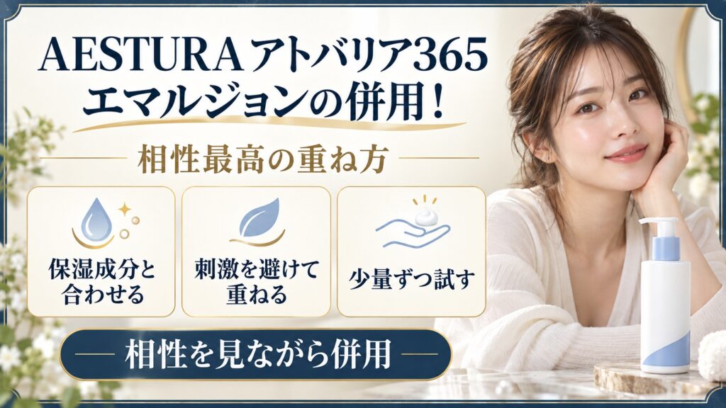 AESTURA アトバリア365 エマルジョンの併用と相性のよい重ね方を示す美容ボード
